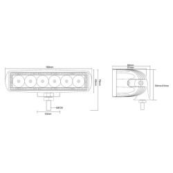 Lampa robocza LED, prostokątna 18W 1620lm, biała, 160x60x70 mm światło skupione, Kramp (op. 8 szt.)