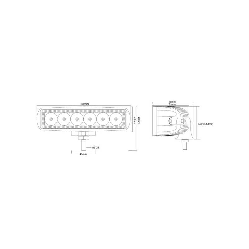 Lampa robocza LED, prostokątna 18W 1620lm, biała, 160x60x70 mm światło skupione, Kramp (op. 8 szt.)