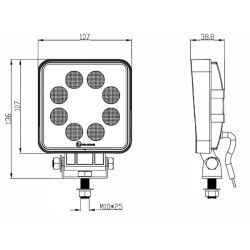 Lampa robocza LED, prostokątna 27W 2376lm, biała, 107x38.8x136 mm światło rozproszone, Kramp (op. 10 szt.)