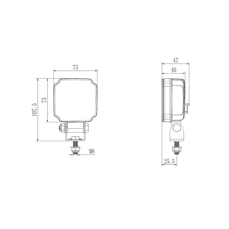 Lampa robocza LED, kwadratowa 20W 3000lm, biała, 75x47x107.5 mm z wtyczką Deutsch 2-pin, światło rozproszone, Kramp