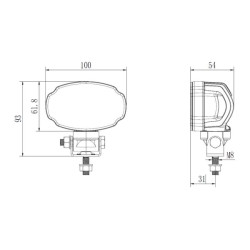 Lampa robocza LED, owalna 20W 3000lm, biała, 100x54x93 mm z wtyczką Deutsch 2-pin, światło rozproszone, Kramp (op. 10 szt.)