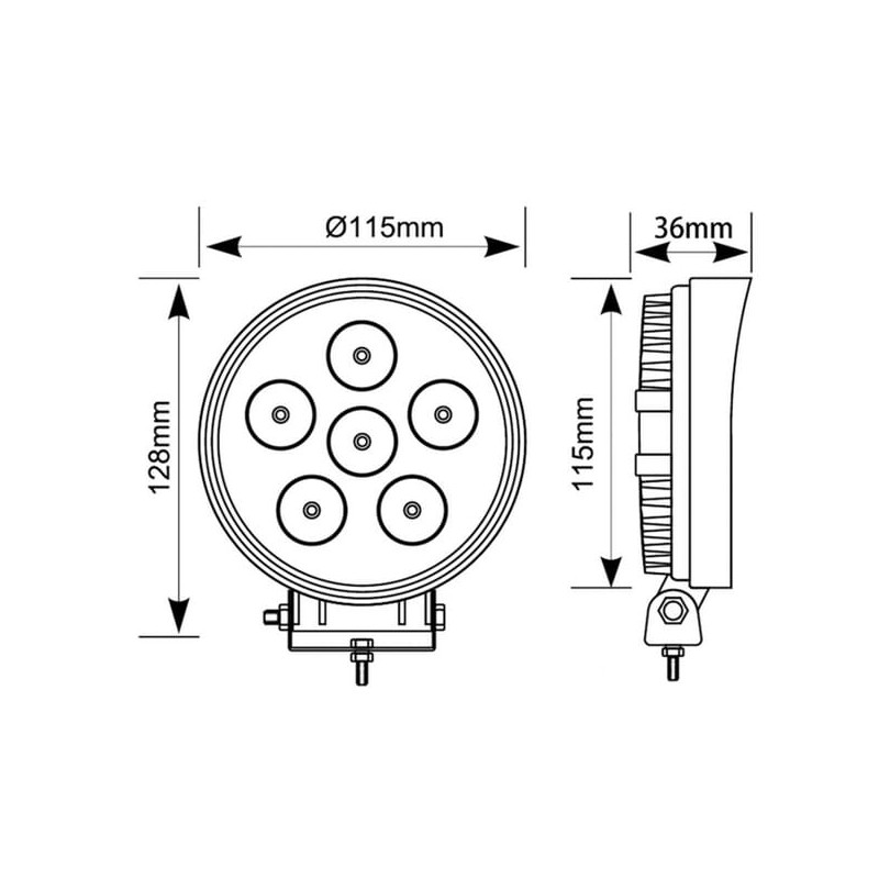 Lampa robocza LED, okrągła 27W 3420lm, biała, 100x48.5x120 mm z wtyczką Deutsch 2-pin, światło rozproszone, Kramp