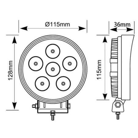 Lampa robocza LED, okrągła 27W 3420lm, biała, 100x48.5x120 mm z wtyczką Deutsch 2-pin, światło rozproszone, Kramp