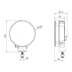 Lampa robocza LED, okrągła 27W 3420lm, biała, 100x48.5x120 mm z wtyczką Deutsch 2-pin, światło rozproszone, Kramp