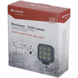 Lampa robocza LED, kwadratowa 27W 3420lm, biała, 96.5x48.5x124.5 mm z wtyczką Deutsch 2-pin, światło rozproszone, Kramp (op. 10 