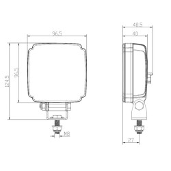 Lampa robocza LED, kwadratowa 27W 3420lm, biała, 96.5x48.5x124.5 mm z wtyczką Deutsch 2-pin, światło rozproszone, Kramp (op. 10 