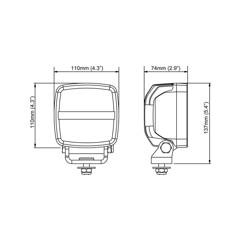 Lampa robocza LED, kwadratowa 42W 3200lm 12/24V, przezroczysta, przykręcana, 110x74x137 mm z wtyczką Deutsch 2-pin światło rozpr