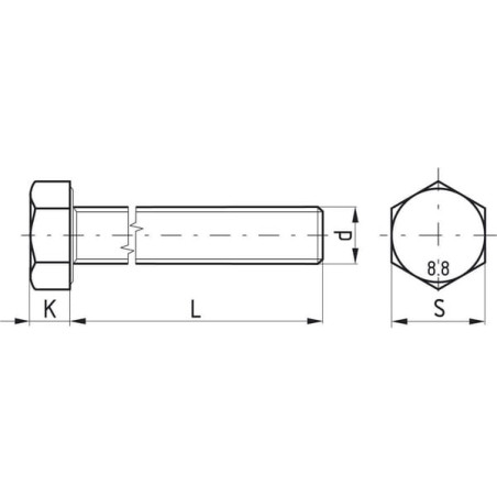 Śruba M12x45 kl.8.8, SW19 cały gwint, czarna (kg) M12x1,75x45