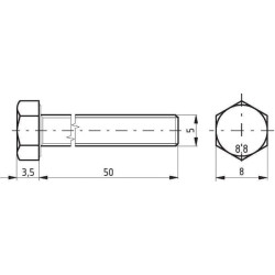 Śruba M5x50 kl.8.8, SW8 cały gwint, ocynk (szt) M5x0,80x50