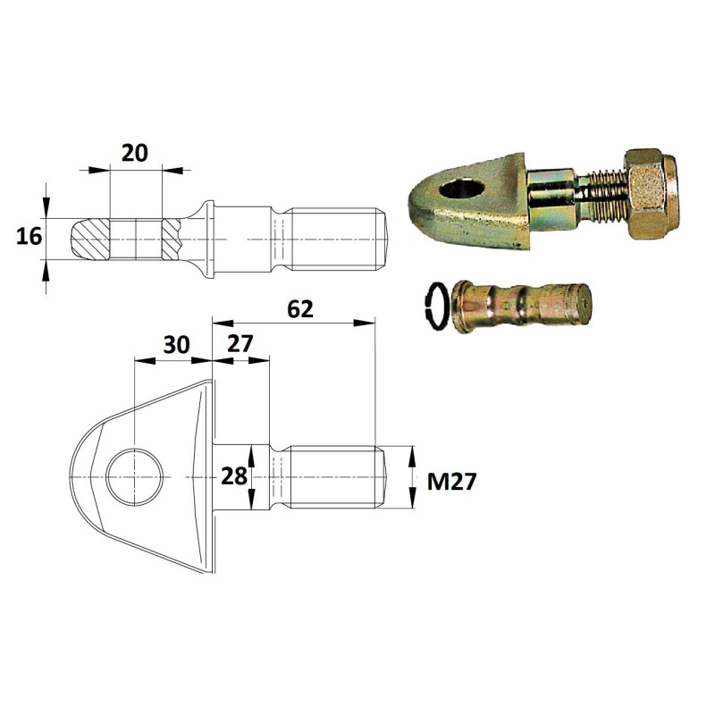 Śruba z uchem stabilizatora, AG 376 D28-M27 L62+30 B20