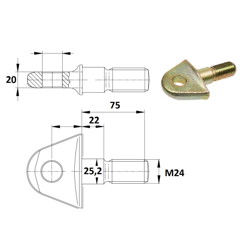 Śruba z uchem stabilizatora, B20-16 RD25,2-22 M24 75 Walterscheid 8435194022880