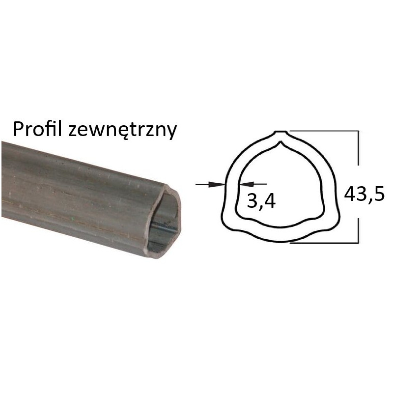 B&P 125081000R06 Rura trójkątna zew. 43,5x3,40 -  G3/-3, 1m STD. Bondioli Pavesi