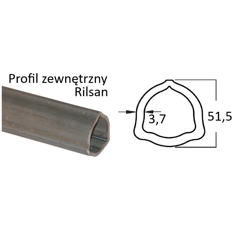 Rura trójkątna zew. 51,5x3,7 - G5, 1m, B&P Rilsan