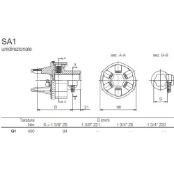 B&P 610124001R Sprzęgło przeciążeniowe prawe SA1 400Nm 1i3/8"Z6 G1 Bondioli Pavesi