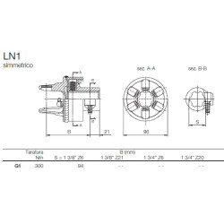 B&P 60A1B1903R Sprzęgło przeciążeniowe LN1 1i3/8" Z6 300Nm - 22,0x54,0 P&P G1/S1 Bondioli Pavesi