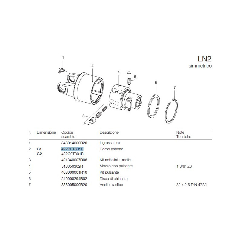 B&P 422B0T301R Obydowa sprzęgła LN2 22,0x54,0 G1 Bondioli Pavesi