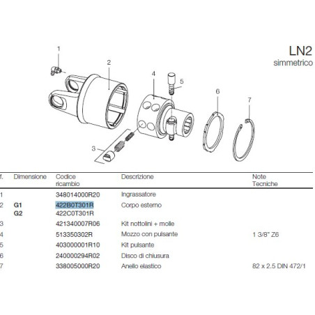 B&P 422B0T301R Obydowa sprzęgła LN2 22,0x54,0 G1 Bondioli Pavesi