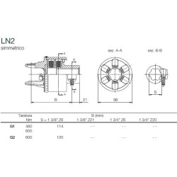 B&P 60A2B2603R Sprzęgło przeciążeniowe LN2 1i3/8" Z6 460Nm - 22,0x54,0 P&P G1/S1 Bondioli Pavesi