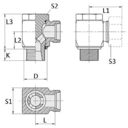 Przyłącze 90 stopni, gwint przyłącza M14x1,5-gwint złącza 16x1,5 -10L Voss 242S10LM14WD