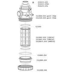 Filtr ssawny 1i1/2" 32 Mesh wkład Inox czerwony, gwint 24mm