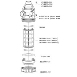 Filtr ssawny 2" 80 Mesh wkład Inox żółty, gwint 24mm