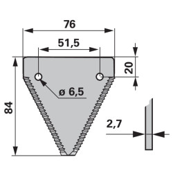 Nożyk kosy 2,7mm, szer.76/51,5 dł.84mm -nit 6,5/20