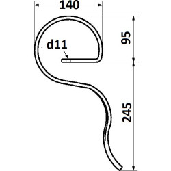 Ząb sprężysty 25x8 340/245 Rau, Kverneland Kverneland / Rau 9000007748005