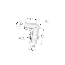 Przyłącze 90 stopni, gwint przyłącza 1/2"BSP-gwint złącza 1"ORFS Alfagomma 168B1608