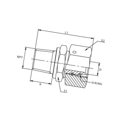 Przyłącza E, gwint przyłącza 1"NPT-gwint złącza 36x2,0-25S Voss 140D25S1NPT