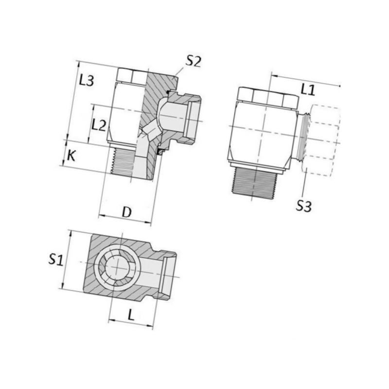 Przyłącze 90 stopni, gwint przyłącza 3/8"BSP-gwint złącza 18x1,5 -10S Voss 248V10SR38