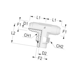 Przyłącze trójnikowe poziome, gwint przyłącza 1/2"UNF-gwint złącza 1/2"JIC Alfagomma 216IU0808