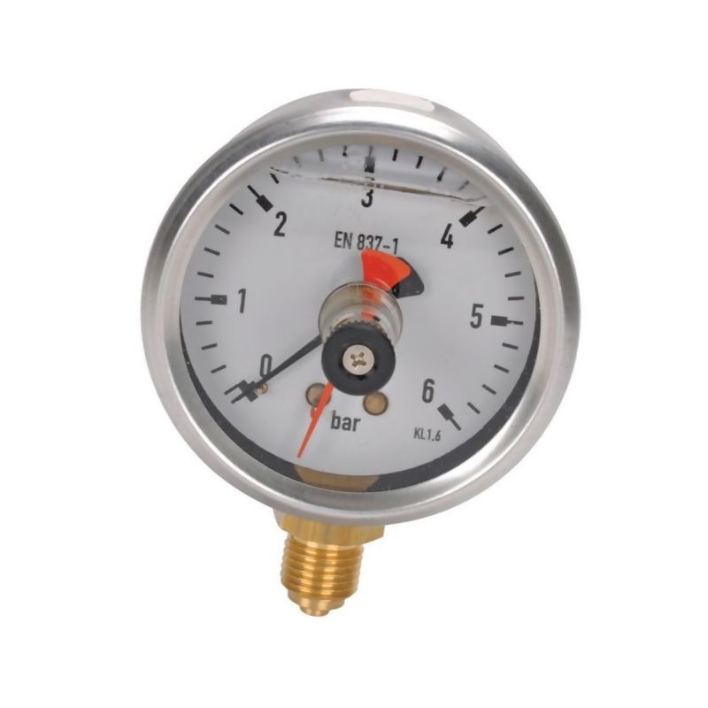 Manometr fi 63 0-6 bar, 1/4" dół, ze wskaźnikiem pamięci