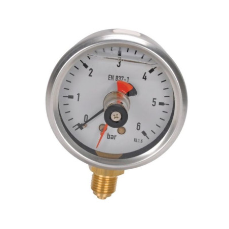 Manometr fi 63 0-6 bar, 1/4" dół, ze wskaźnikiem pamięci
