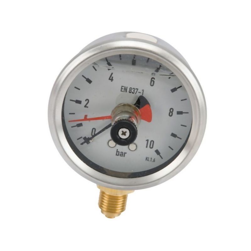 Manometr fi 63 0-10 bar, 1/4" dół, ze wskaźnikiem pamięci