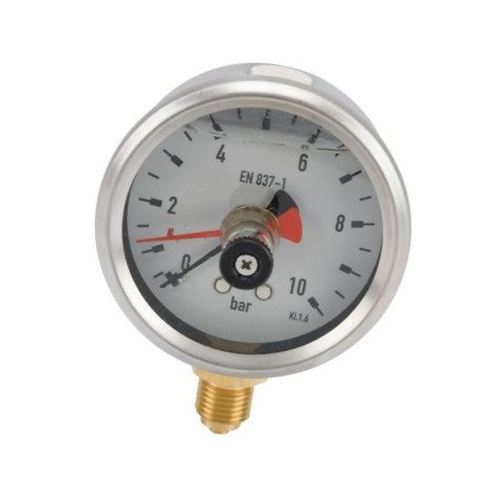 Manometr fi 63 0-10 bar, 1/4" dół, ze wskaźnikiem pamięci