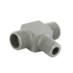 Przyłącze trójnikowe poziome, gwint przyłącza 1/4"BSPT-gwint złącza 16x1,5 -10L Voss 20110LRK14