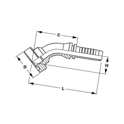 Armatura wtłaczana  kołnierz DN16 - Ø 47,6 mm, 45°