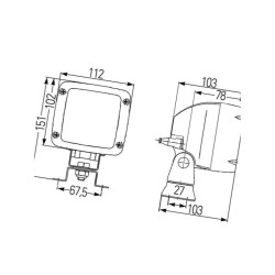 Lampa robocza kwadratowa H9, U 1GA996150081 Hella 9002920110211