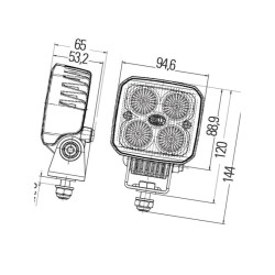 Lampa robocza LED kwadratowa, 1000lm światło skupione Hella