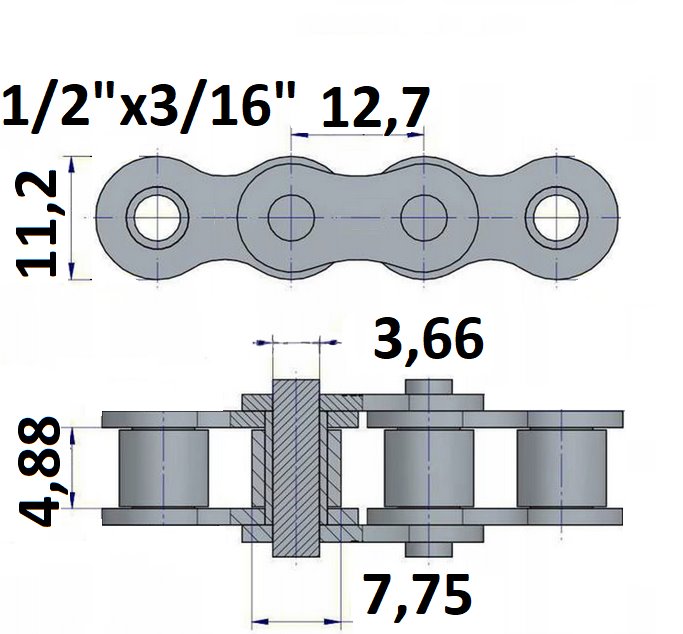 Łańcuch rolkowy 1/2"x3/16"