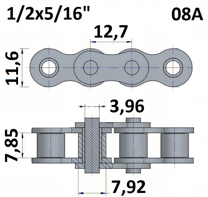 Łańcuch rolkowy 08A 1/2"x5/16"