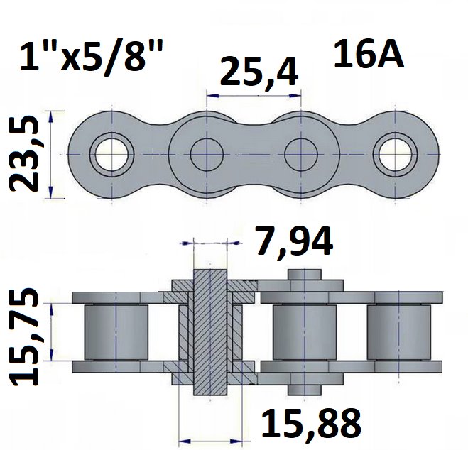 Łańcuch rolkowy typu 16A z podziałką 1"x5/8"