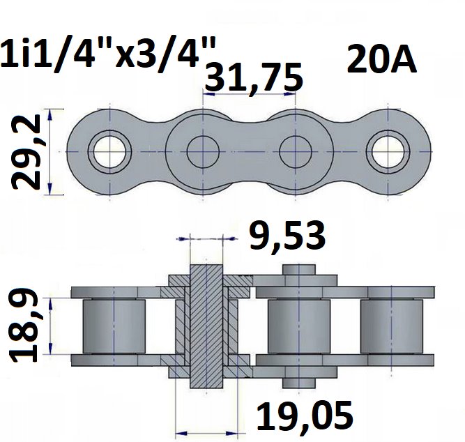 Łańcuch rolkowy 20A 1i1/4"x3/4"