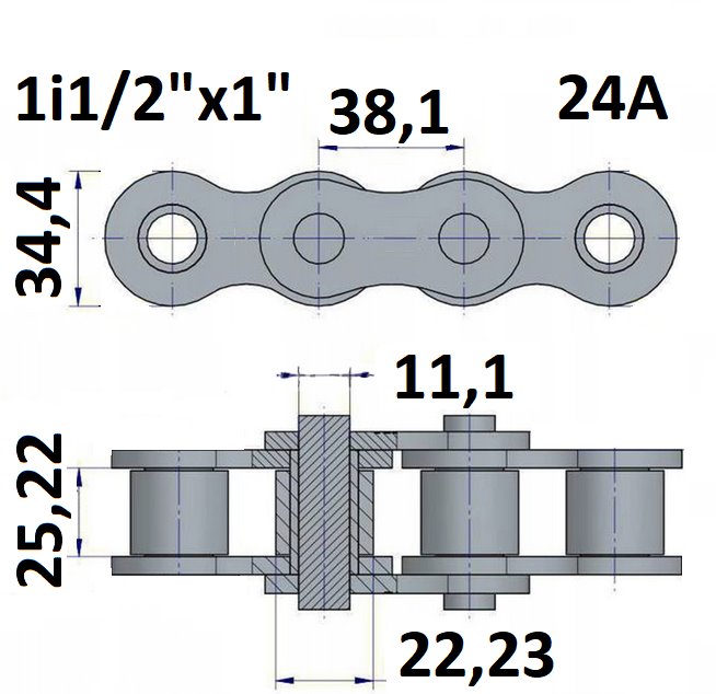 Łańcuch rolkowy typu 24A z podziałką 1i1/2"x1"