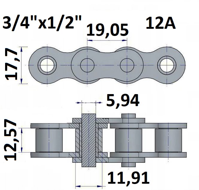 Łańcuch rolkowy 12A 3/4"x1/2"