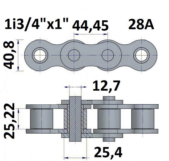 Łańcuch rolkowy 28A 1i3/4"x1"