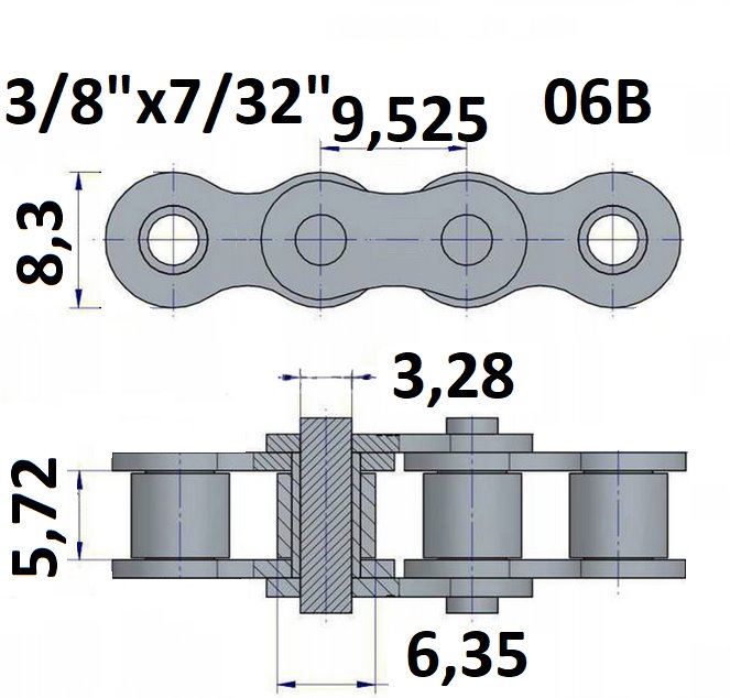 Łańcuch rolkowy typu 06B z podziałką 3/8"x7/32"