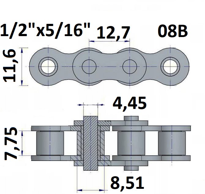 Łańcuch rolkowy 08B 1/2"x5/16"