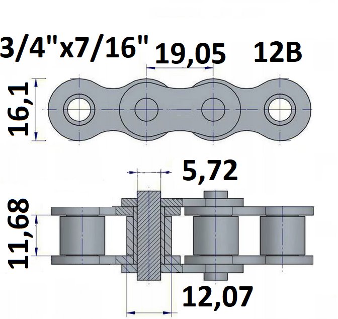 Łańcuch rolkowy 12B 3/4"x7/16"