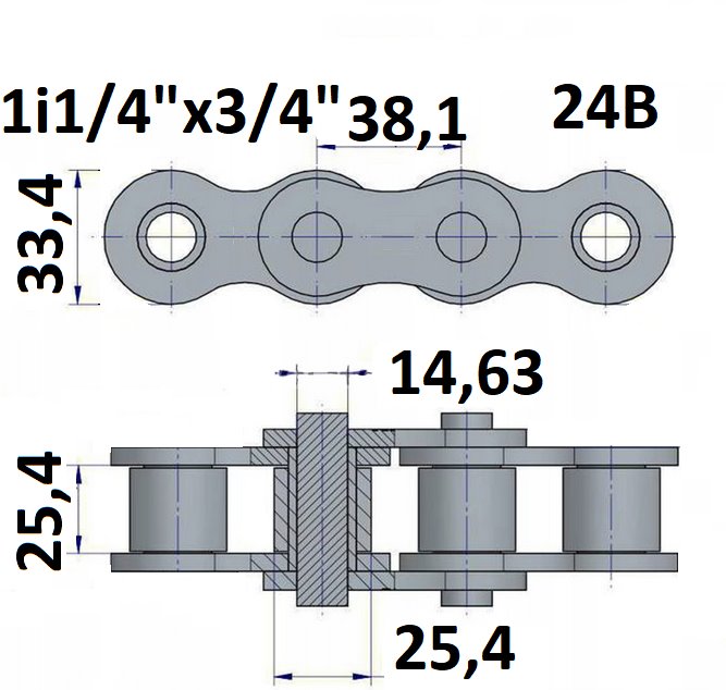 Łańcuch rolkowy typu 24B z podziałką 1i1/2"x1"